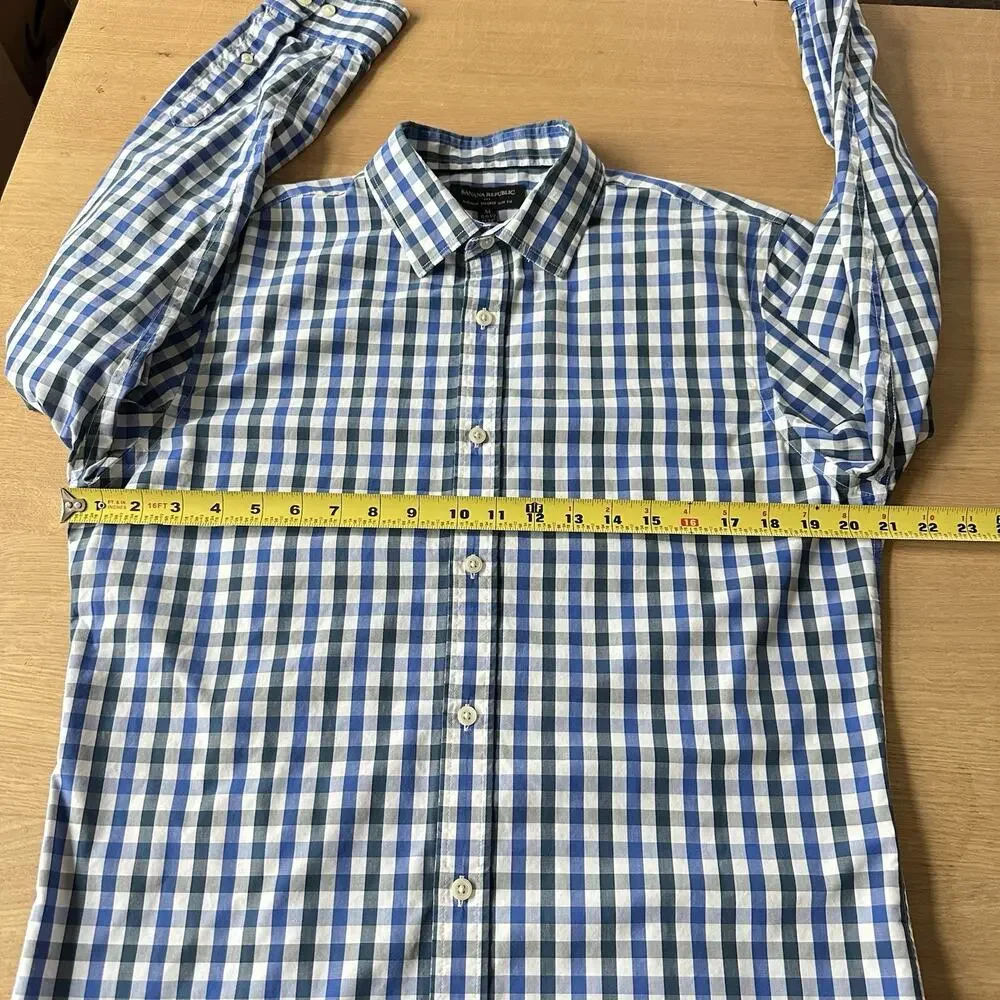 Banana Republic 100% Cotton Gingham Non-Iron Tailored Slim Fit Shirt Size M
